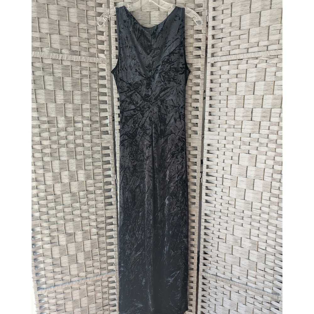 Vtg 90s Crushed Black Velvet Maxi Dress Cowl Neck Sz M (Fits S) Bodycon Formal